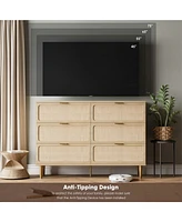 gaomon Rattan 6 Drawer Dresser for Bedroom, Large Double Dresser with Deep Drawers, Chest of Drawers