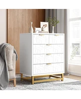 gaomon Dressers for Bedroom 5 Drawer, Chest of Drawers with Metal Base, Modern Dresser Chest Cabinet Organizer,White