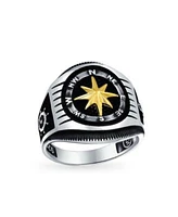 Bling Jewelry Large Boat Wheel Compass Signet Ring Black Gold-Tone .925 Silver