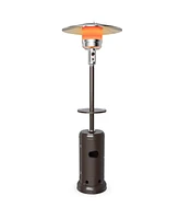 Gymax Outdoor Patio Heater Propane Standing Lp Gas Steel W/Table & Wheels Bronze