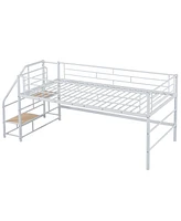 Slickblue Twin Mid Loft Bed with Storage Stairs - Space-Saving Solution for Kids' Bedrooms