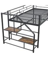 Slickblue Twin Mid Loft Bed with Storage Stairs - Space-Saving Solution for Kids' Bedrooms