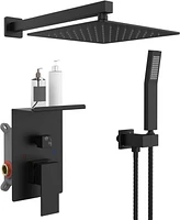 Slickblue 10-Inch Rainfall Shower System with Storage Rack - Brushed Nickel High-Pressure Square Set