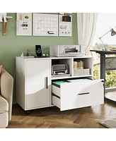 Galaxhero File Cabinet with Charging Station, 1 Drawer Rolling File Cabinet, Locking Filing Cabinet for Home Office, Printer Stand with Storage, White