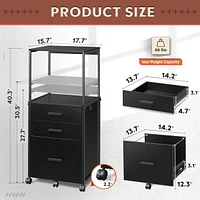 Devaise File Cabinet with Storage Drawers, Rolling Printer Stand with Adjustable Shelves, Wood Filing Cabinet for Home Office