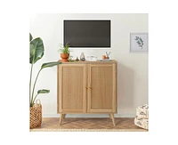 gaomon 2 Rattan Deco Door Buffet Cabinet with Storage, Sideboard Cabinet Kitchen Storage Cabinet with Adjustable Shelves and Wood Feet