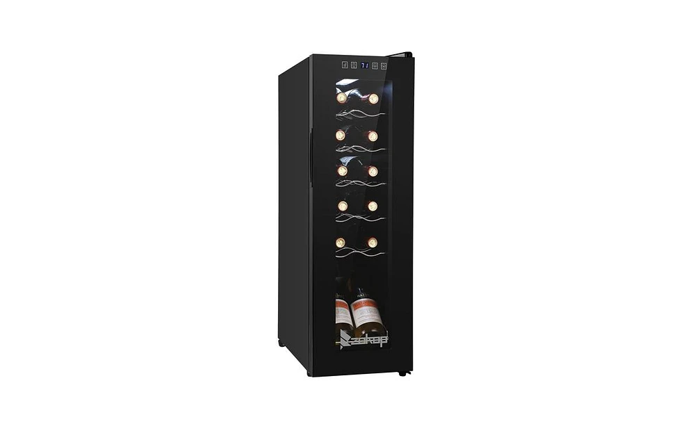 Slickblue Black 12-Bottle Electronic Wine Cabinet with Transparent Glass Door and Cold Rolled Sheet Design