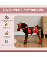 Qaba Ride on Horse for Kids w/ Neighing Sound, Saddle & Stirrups, 3-8 Years