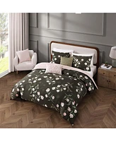 Bebejan Jasmine Flowers Bedding 200 Thread Count 100% Cotton Sateen 5 Piece Queen Size Reversible Comforter Set