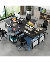 Costway 94.5" Long Office Desk 2-Person Reversible Computer with Led Lights