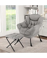 Costway Lazy Sofa Chair Accent Leisure Armchair with Folding Footrest & Storage Pocket