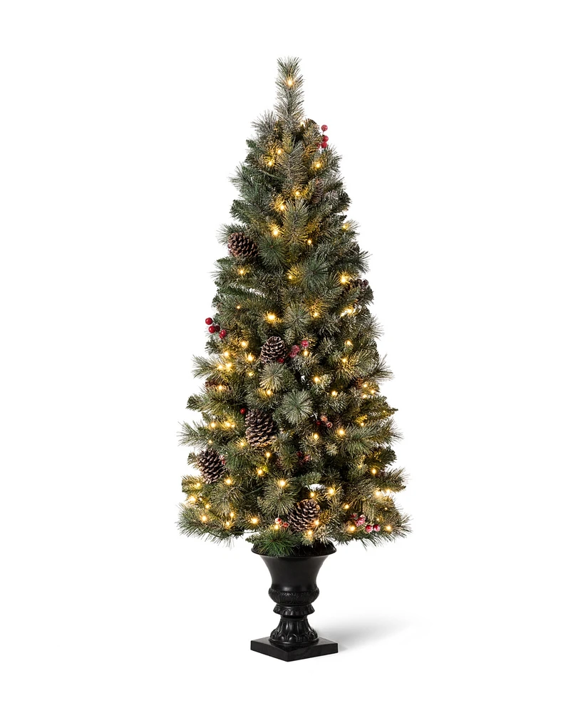 Glitzhome Pre-Lit Flocked Pine Artificial Christmas Porch Tree