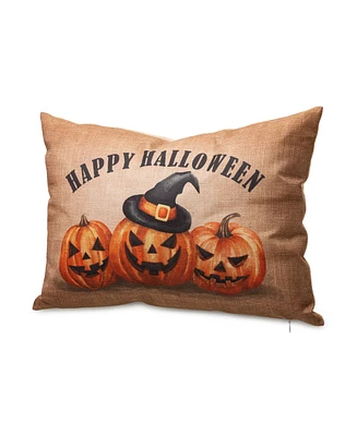 Glitzhome Faux Burlap Happy Halloween Pumpkin Pillow, 18"