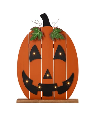 Glitzhome Lighted Wooden Pumpkin Porch Decor, 30"