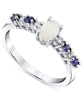 !Fidea Factory Opal (1/3 ct. t.w.), Iolite (1/5 ct. t.w.) & Diamond Accent Ring in 10k White Gold