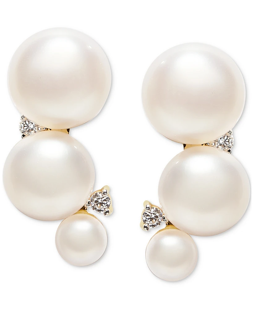 Cultured Freshwater Pearl (3-6mm) & Cubic Zirconia Graduated Curve Drop Earrings in 14k Gold Over Sterling Silver