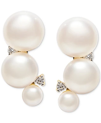 Cultured Freshwater Pearl (3-6mm) & Cubic Zirconia Graduated Curve Drop Earrings in 14k Gold Over Sterling Silver