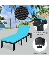 Sugift Patio Rattan Cushioned Height Adjustable Lounge Chair-Blue