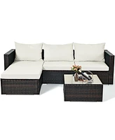 Sugift 5 Pieces Patio Rattan Furniture Set with Coffee Table-Off White