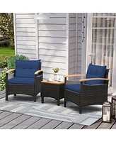Sugift 3 Pieces Patio Rattan Furniture Set with Removable Cushion-Navy