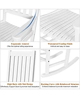 Sugift Indoor Outdoor Wooden High Back Rocking Chair-White