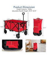 Sugift Outdoor Folding Wagon Cart with Adjustable Handle and Universal Wheels-Red