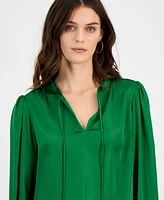 T Tahari Women's Satin Split-Neck Ruffled-Cuff Top