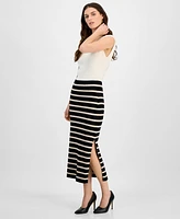 T Tahari Women's Ribbed Striped Bodycon Midi Skirt