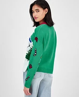 Hooked Up by Iot Juniors' Snoopy and Woodstock Skiing Christmas Sweater