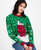 Hooked Up by Iot Juniors' Snoopy Dog House Christmas Sweater