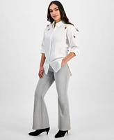 I.n.c. International Concepts Petite Long-Sleeve Star-Cutout Collared Shirt, Exclusively at Macy's