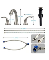 gaomon Bathroom Faucet - 8 Inch 3 Hole, 2 Handles, Brushed Nickel, with Pop-Up Drain and Water Lines