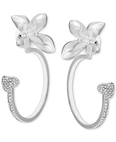 Guess Silver-Tone Pave Flower Front-to-Back Drop Hoop Earrings