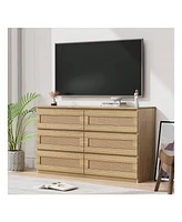 gaomon Rattan Dresser For Bedroom, 6 Drawer Dresser For Bedroom