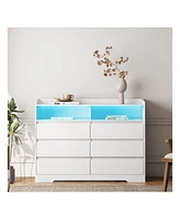 gaomon Dresser Chests Of Drawers With Storage Cubby Led Lights Storage Chest Wide Tv Stand Dresser For Living Room Bedroom Entryway (51.18 X 15.75 X 3