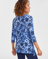 Jm Collection Petite Mirela Printed Jacquard Swing Top, Exclusively at Macy's