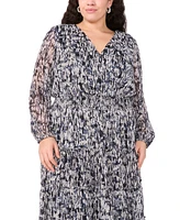 Msk Plus Printed Smocked-Waist Balloon-Sleeve Maxi Dress