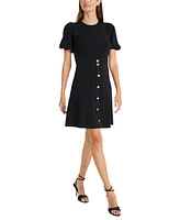 London Times Women's Puffed-Sleeve A-Line Dress