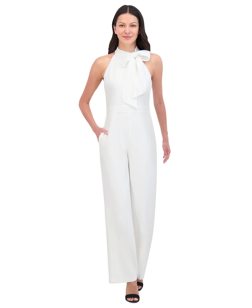 Vince Camuto Petite Signature Stretch Crepe Bow-Neck Halter Jumpsuit