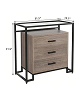 gaomon Wood Dresser Chest With Tempered Glass Top - 3 Drawer Dresser - Wide Storage Space