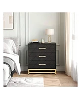 gaomon 3 Drawer Dresser, Wood Chest Drawers With Storage For Closet, Bedroom, Drawers Dresser Modern Bedside Nightstand With Gold Handles