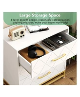 gaomon 3 Drawer Dresser, Wood Chest Drawers With Storage For Closet, Bedroom, Drawers Dresser Modern Bedside Nightstand With Gold Handles