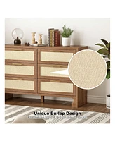 gaomon Modern 6 Drawer Double Dresser For Bedroom, Modern Wooden Dresser Chest With Golden Handles, Beside Table For Closet, Living Room And Entryway