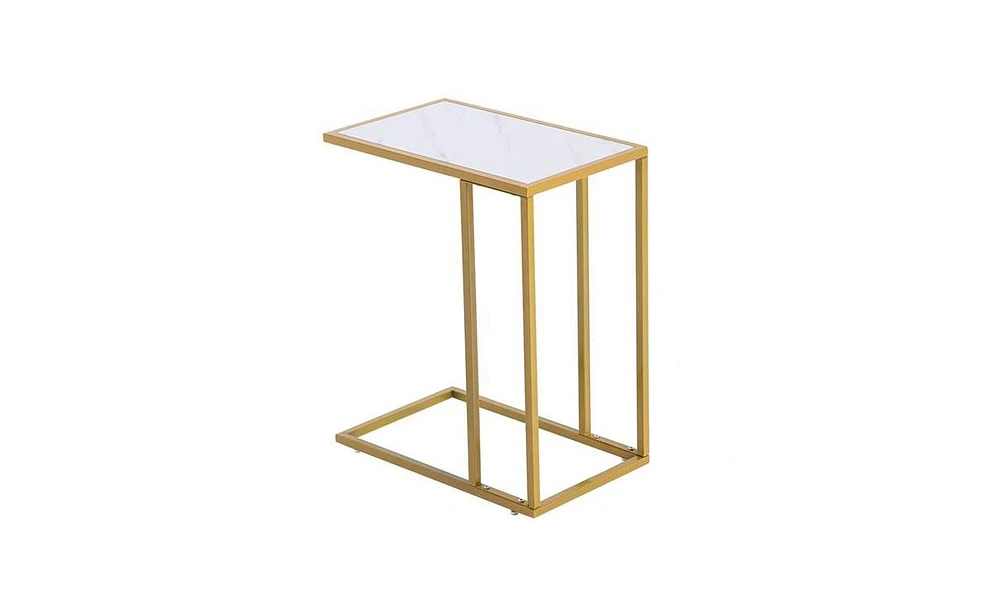 Slickblue White Marble C-Side Table - Simple Design, Modern Accent for Living Room or Bedroom