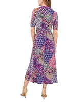 Msk Petite Mod-Print Fit & Flare Collared Dress