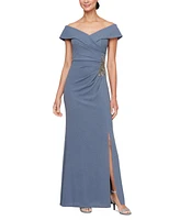 Alex Evenings Women's Off-The-Shoulder Beaded Gown