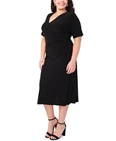 Msk Plus Short-Sleeve Side-Gathered Midi Dress