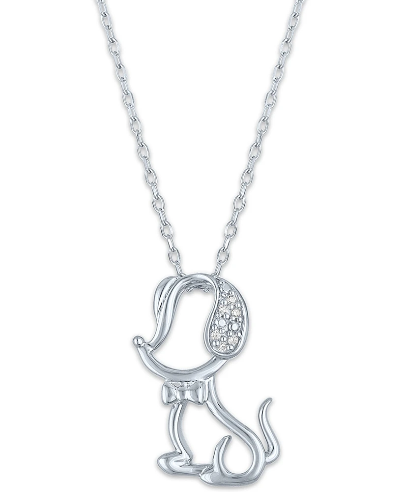 Diamond Accent Dog Bowtie Pendant Necklace in Sterling Silver, 16" + 2" extender