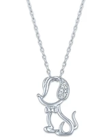 Diamond Accent Dog Bowtie Pendant Necklace in Sterling Silver, 16" + 2" extender