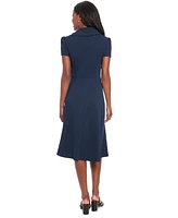 London Times Petite Foldover-Neck Fit & Flare Dress